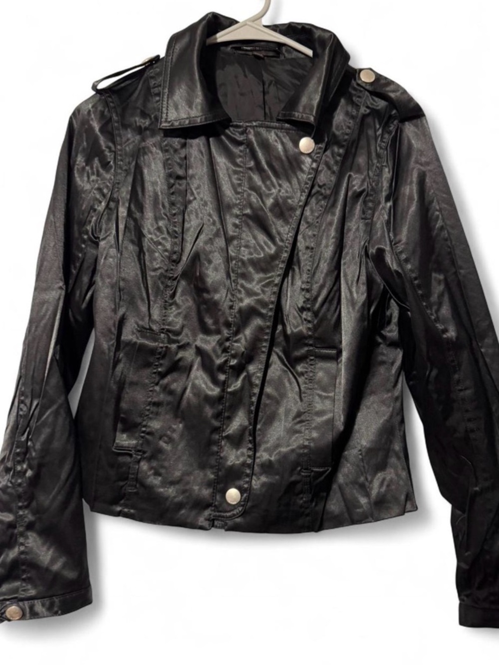 Express black satin fitted moto style jacket sz 10 GUC